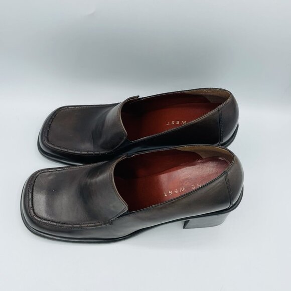 Nine West Shoes Womens Size 10 M Brown Leather Kinetic Chunky Heels Y2K Square - Picture 6 of 11